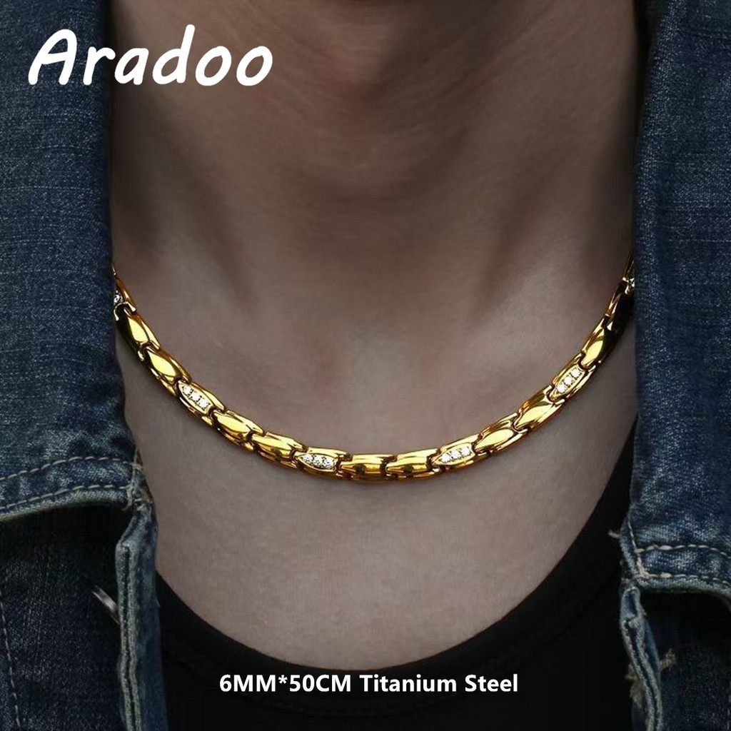 Aradoo ไทเทเนียมเหล็กสร้อยคอแม่เหล็กสําหรับผู้หญิง Zirconia Hematite สแตนเลสเครื่องประดับของขวัญ