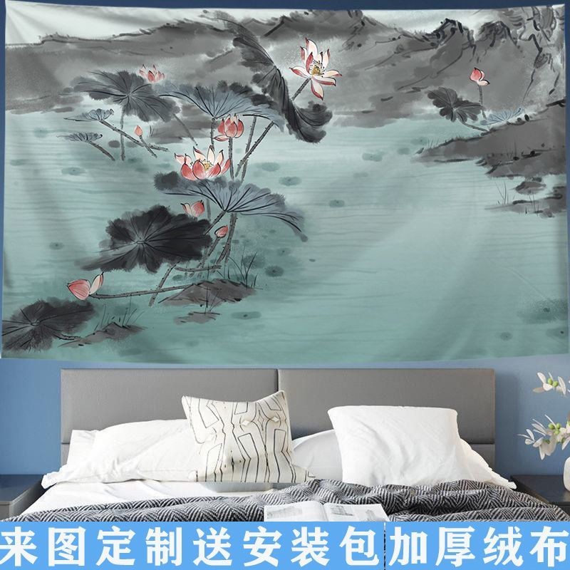 จัดส่งจากไทย] ผ้าพื้นหลังดอกบัวจีนย้อนยุค Agirl ผ้าแขวน ผ้าตกแต่งห้องนั่งเล่น ผ้าแขวนภาพวาด ห้องพัก ตกแต่งหอพัก ผ้าพื้นหลังผนัง ผ้าทอ - รูปที่ 5