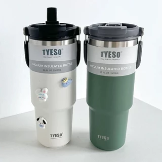 TYESO แก้วน้ำเก็บอุณหภูมิ เย็น / ร้อน ซับในสแตนเลส304 พร้อมฝาหูหิ้ว 5 ไซส์ 600ml 750ml 900ml 1050ml 1200ml (พร้อมส่ง)