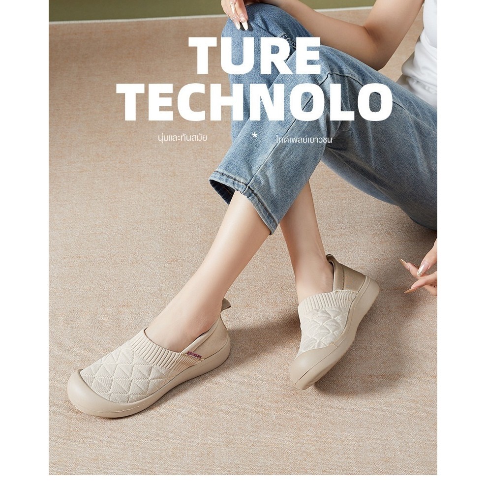 Cadia ฤดูใบไม้ผลิฤดูร้อนสไตล์ใหม่เก่าปักกิ่งรองเท้าผ้าผู้หญิงBreathable Anti-Slip Slip-Onรองเท้าแม่All-match Soft-soled