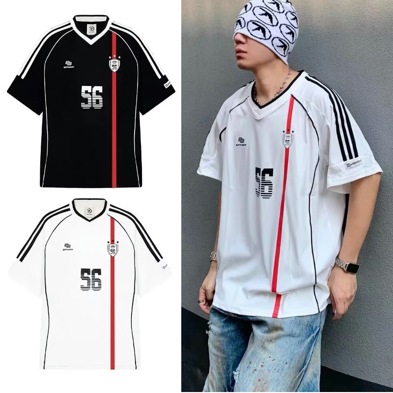 Pannofluxus เสื้อยืดผู้ชายแขนสั้น American Contrast Color V คอกีฬาแห้งเร็ว Jersey