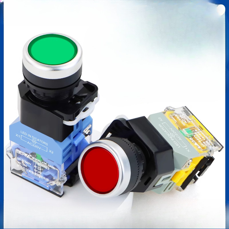 สวิตช์ปุ่มกดขนาด 22 มม. พร้อมไฟ LA38-11DN Self-Reset Self-Locking Start Stop สวิตช์ไฟ LA38-11D