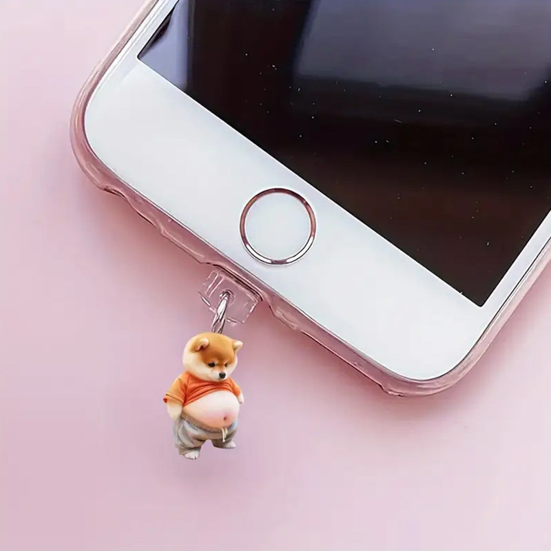 ปลั๊กกันฝุ่นอะคริลิคสุนัขน่ารักเหมาะสําหรับพอร์ต Lightning ของ Apple และพอร์ตรูปไข่ Type-c