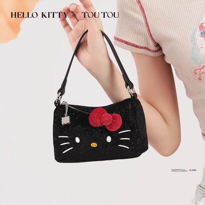 กระเป๋าใต้วงแขน Hello Kitty ใหม่ TOUTOU, กระเป๋าหมอนโบว์ KT, กระเป๋าสะพายข้างเดียว