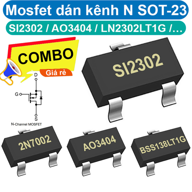 N-channel Mosfet SI2302, SI2306, LN2302LT1G, 2N7002, AO3400A,...พิน SOT-23