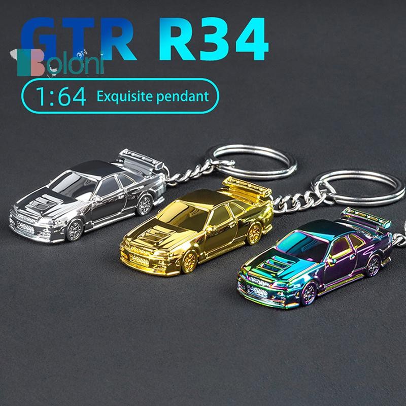[Boloni] 1:64 Scale GTR-R34 RS7 รถของเล่นรถโลหะ Diecast พวงกุญแจภาพวาดไฟฟ้าพวงกุญแจเด็กของขวัญสําหรั