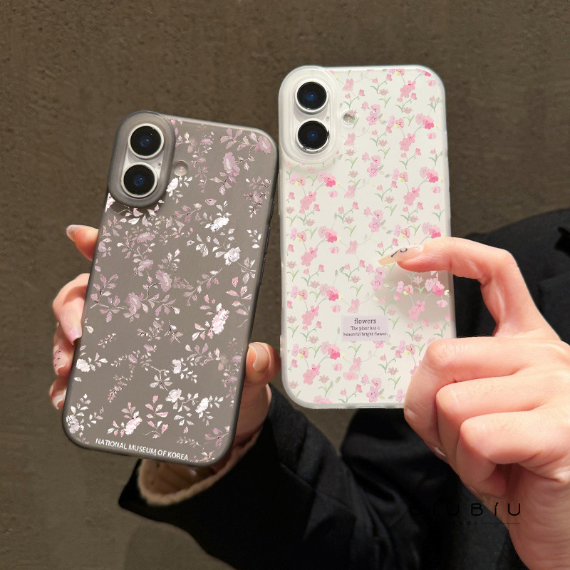 กรณีโทรศัพท์ จัดส่งจากประเทศไทย ดอกไม้สีชมพูเคสไอโฟน iPhone 16 15 14 13 12 11 PRO MAX X XS MAX XR 7/8P ป้องกันลายนิ้วมือ