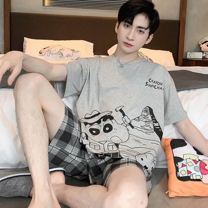 TLHGQ  (มี 14 ลาย)ชุดนอนลําลองผู้ชายฤดูร้อน ผ้าไหมนมสบายแขนสั้นและกางเกงขาสั้นหลายสี
