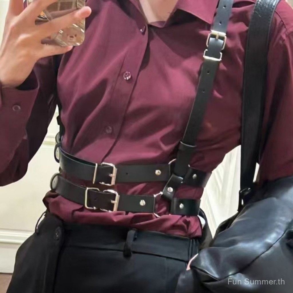 สายรัดเสื้อคอสเพลย์ผู้ชาย Comic Con สายหนัง Y2K Punk PU อุปกรณ์เสริมแฟชั่น