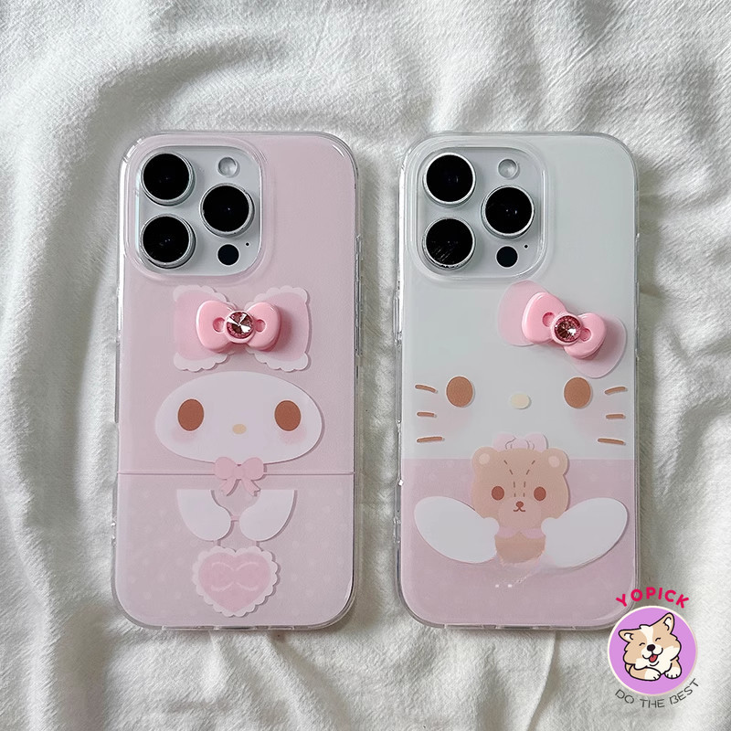 น่ารักสีชมพูปมการ์ตูนเคสโทรศัพท์สําหรับiPhone 11 12Pro 13 14Plus 15Pro Max 16Plus 16Pro XR XS Max 7 8PlusสาวAnti Dropแฟชั่นกรณีฤดูร้อนBB