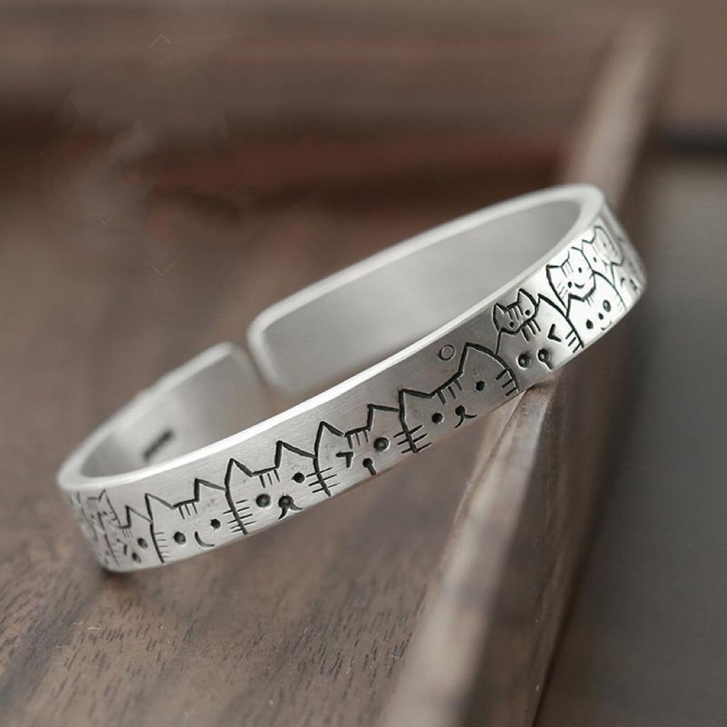 เงินแท้ 999 สร้อยข้อมือเงินผู้หญิงน่ารักสร้อยข้อมือเงิน Mi วิธีโบราณเงิน Solid เปิดตัวอักษร Retro202