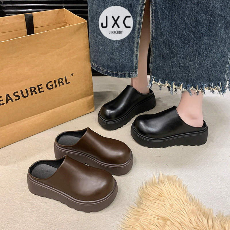 รองเท้ามุลเลอร์ หนัง PU พื้นหนา กันลื่น เหมาะกับเดินชายหาดกลางแจ้ง แฟชั่นฤดูร้อน