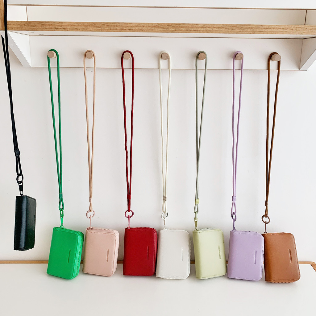 สไตล์เรียบง่ายสั้นผู้หญิงกระเป๋าหลายบัตรกรณีความจุขนาดใหญ่สะดวกสามารถฮังบนคอซิปกระเป๋า