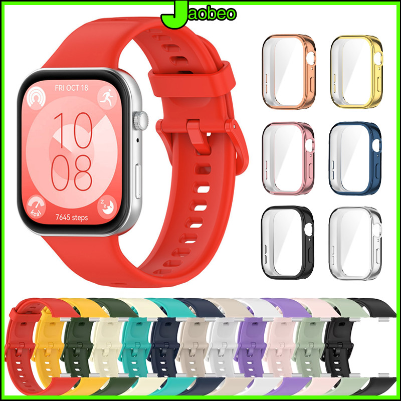 เปลือกอ่อน สายรัด for นาฬิกาอัจฉริยะ Huawei Watch Fit 4/Fit 3 เทปเปลี่ยนซิลิโคน ฟิล์มป้องกันหน้าจอ TPU for Huawei Fit 3