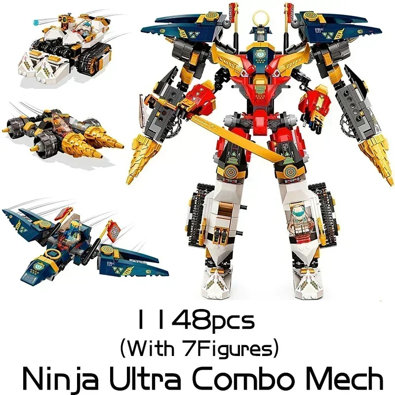 1148pcs 4in1 Ultra Combo Mech Building Blocks Titan หุ่นยนต์ Mech Chariot พร้อมตัวเลขอิฐของเล่นสําหร