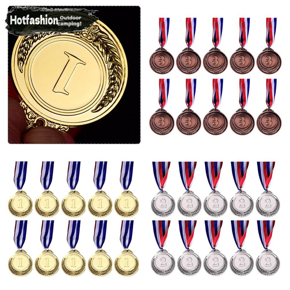 🚚จัดส่งในกรุงเทพฯ🚚10pcs ชิ้นเหรียญรางวัลโลหะผสมสังกะสีทองเงินบรอนซ์รางวัลวินเนอร์พร้อมริบบิ้นคอสําหรับการแข่งขันกีฬารางวัลเหรียญของข