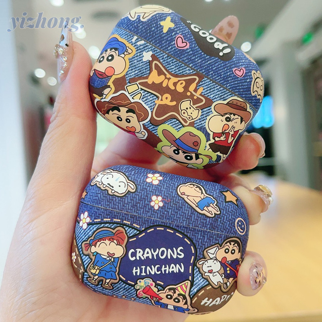 สําหรับ แอร์พอด 4 มือโปร 2 3 1 สีสันยีนส์เครยอนชินจังรูปแบบการ์ตูนสีฟ้านุ่ม ทีพียู กันกระแทกหูฟังกรณีหูฟังไร้สายชุดหูฟังฝาครอบป้องกันเปลือก