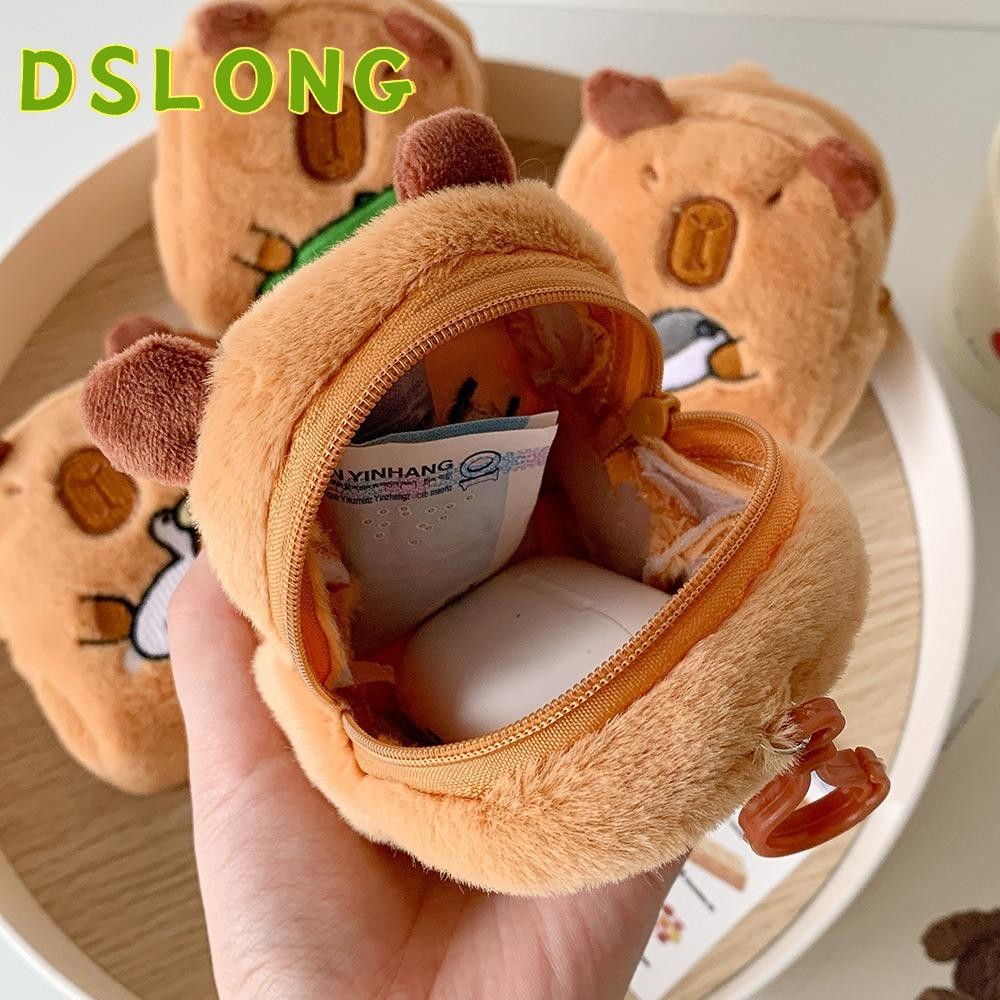 DSLONG Capybara กระเป๋าใส่เหรียญตุ๊กตาอะนิเมะ,พร้อมพวงกุญแจจี้กระเป๋านักเรียนตุ๊กตา,กระเป๋าเก็บหูฟังการ์ตูนแบบพกพา
