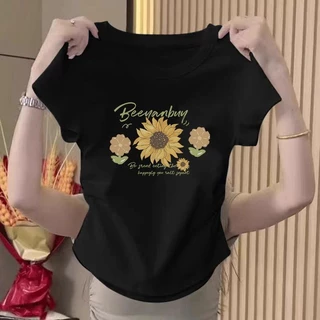 เสื้อยืดผู้หญิง เสื้อผ้าแฟชั่นตามกระแสมีให้เลือกหลากหลายขนาดเสื้อรัดรูปเสื้อครอปฤดูร้อนอเนกประสงค์บางบางเสื้อพิมพ