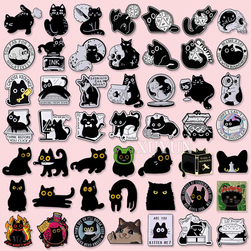 100รูปแบบแมวน่ารักการ์ตูนเข็มกลัดตลกแมวดําสัตว์โลหะ Bagdes เสื้อผ้า Pin เครื่องประดับของขวัญสําหรับแมวคนรัก