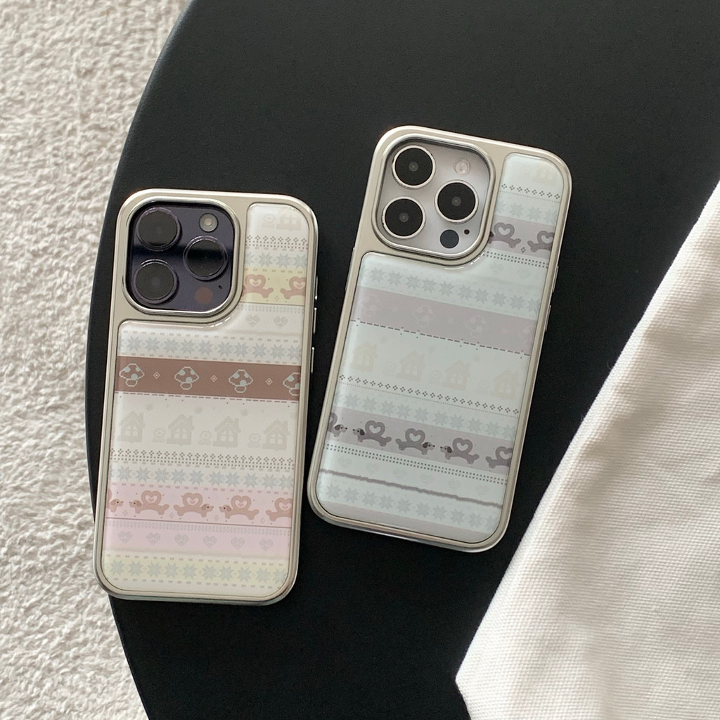 Huiwanju pixel splicing snowflake สําหรับ iPhone16promax เคสโทรศัพท์มือถือ Epoxy ชุบ iP15plus/14/13/12/11 เคสป้องกัน