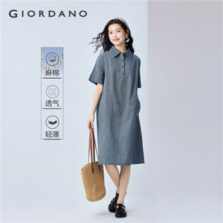 GIORDANO WOMEN Linen cotton short sleeve shirt dress 1346530…