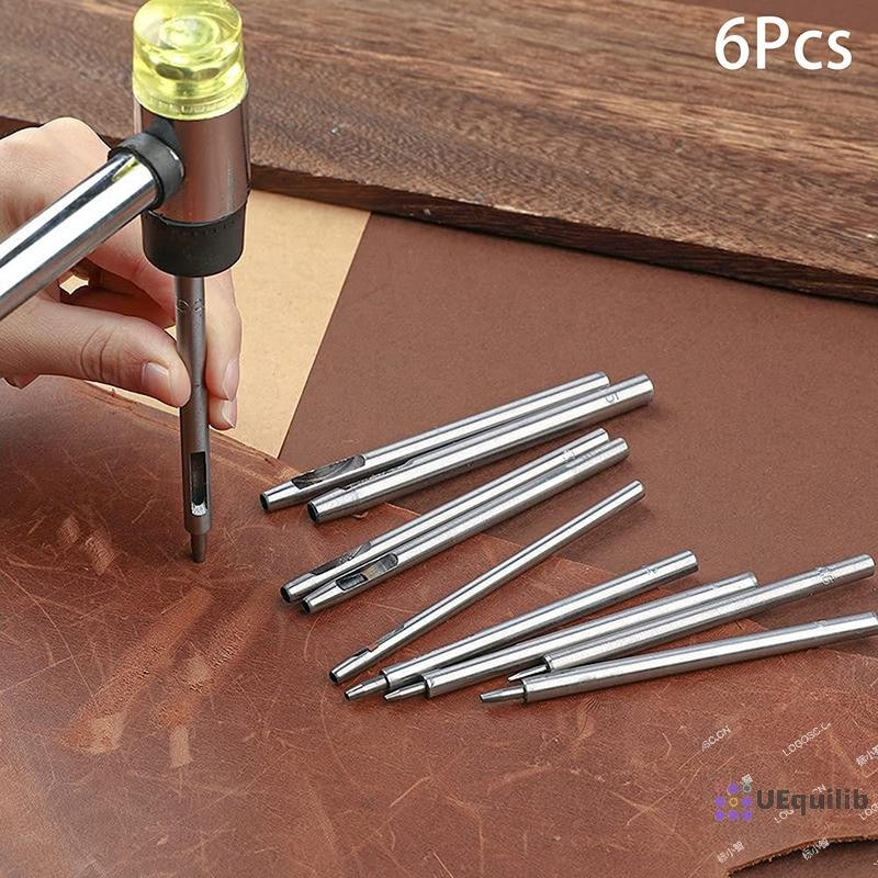 Uequilib 6 ชิ้นเครื่องมือเจาะรูหนังเหล็ก Hollow Round Hole Puncher - Sharp, เครื่องตัดกลมทนทานสําหรับสายนาฬิกา, เข็มขัด, กระดาษใหม่