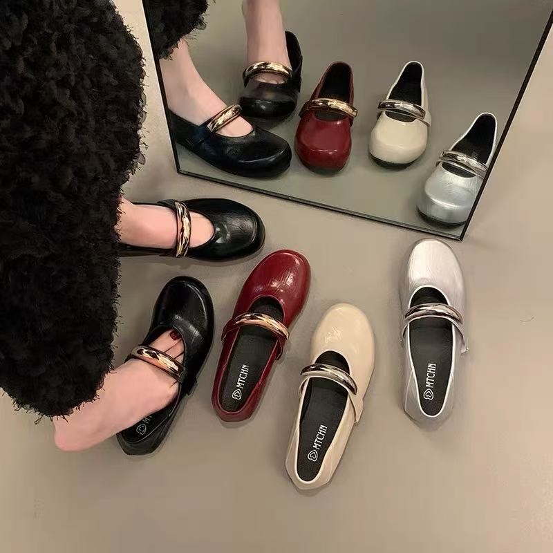 One for all พร้อมส่งจากไทย TX657 รองเท้าแมรี่เจน ส้นเเบนหัวกลม สไตล์อังกฤษ สำหรับผู้หญิง