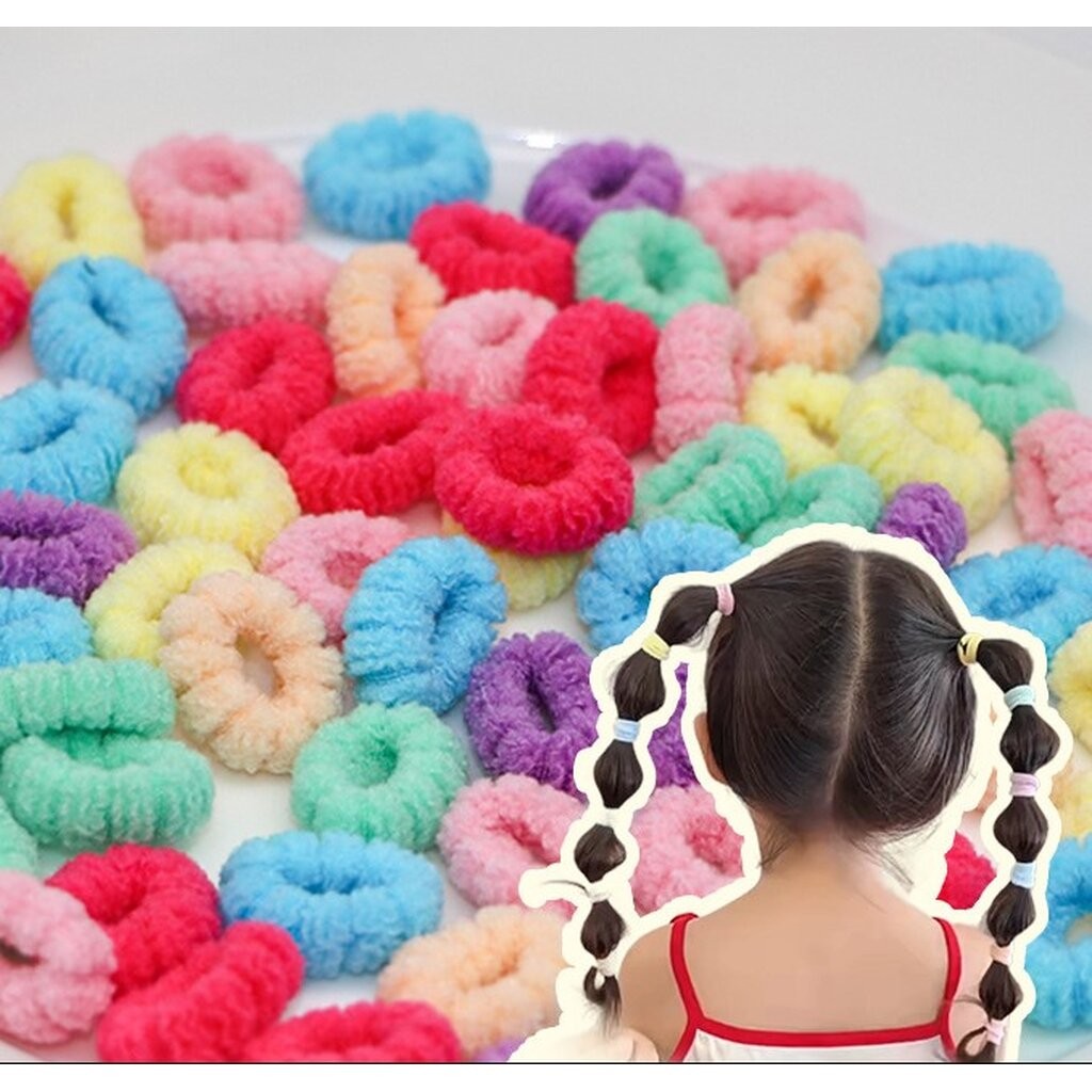 MYPINK 💕50/100 เส้น ยางรัดผม สีดำ พาสเทล สดใส นุ่มฟู หวาน ไม่กินผม