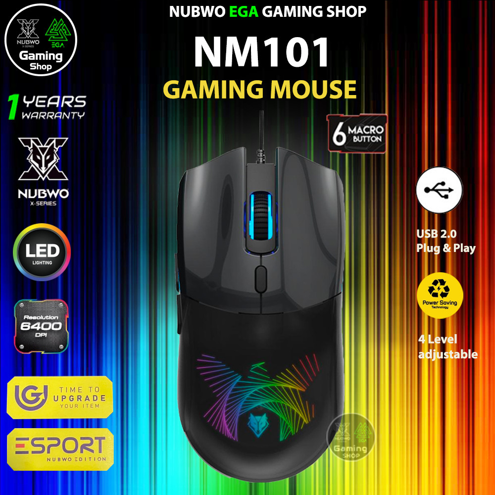 🎮 GAMING NUBWO NM101 GAMING MOUSE 6 BUTTONS เมาส์เกมมิ่ง 6400 DPI ระบบไฟ LED LIGHTING สวย ใช้งานง่าย