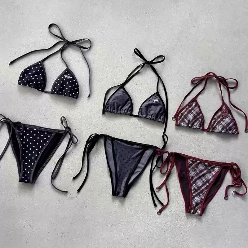 Blood Korean Three-Point bad Lace-Up bca Bra American Triangle Cup Sexy Series Female c Bikini