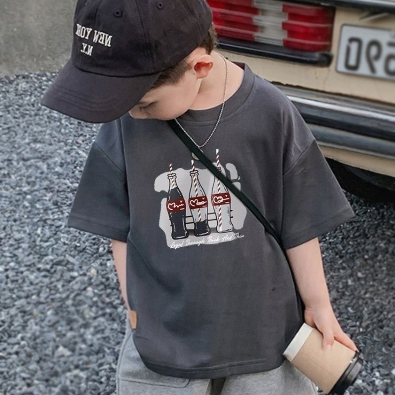 เสื้อยืดboy (30-40กก.) ผ้าฝ้าย 100% แขนสั้นคอกลมเสื้อยืดแฟชั่นพิมพ์เสื้อ Cool Kid Wear