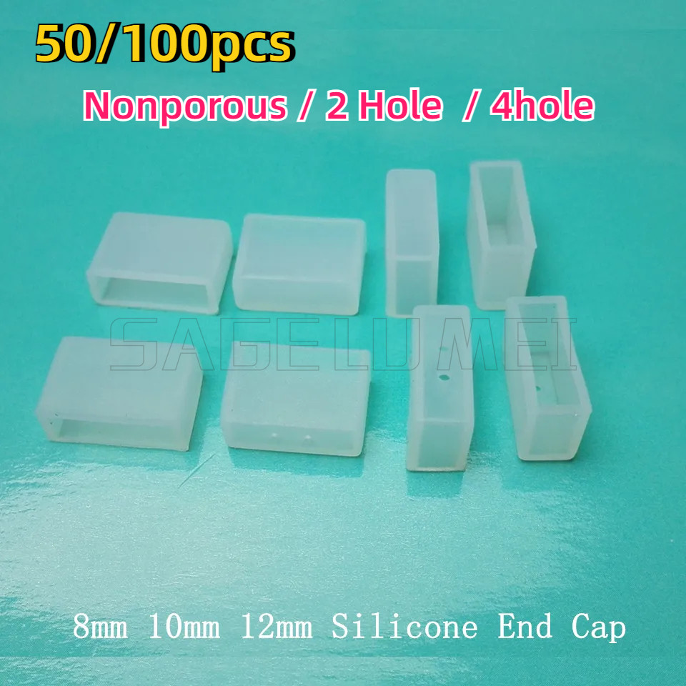 50/100 ชิ้น 8 มม. 10 มม. 12 มม. ซิลิโคน end หมวก ไม่มีรู 2/4 ขา สําหรับ PCB IP67 LED หลอด Strip ไม่มีรูพรุน