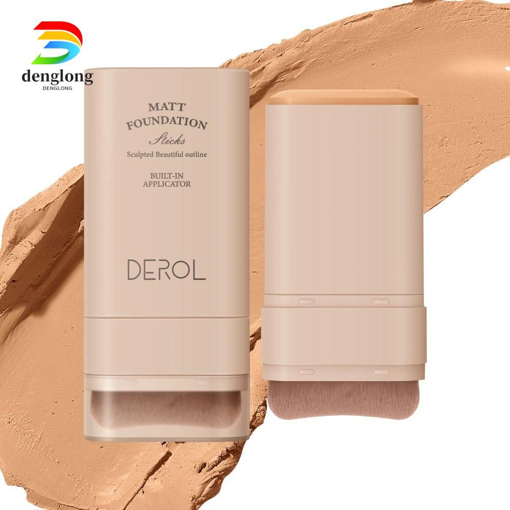Denglong Matte Foundation Stick, Velvet Waterproof High Coverage Cream Foundation, Highly Malleable Flawless Makeup Long-lasting Foundation Cream with Brush