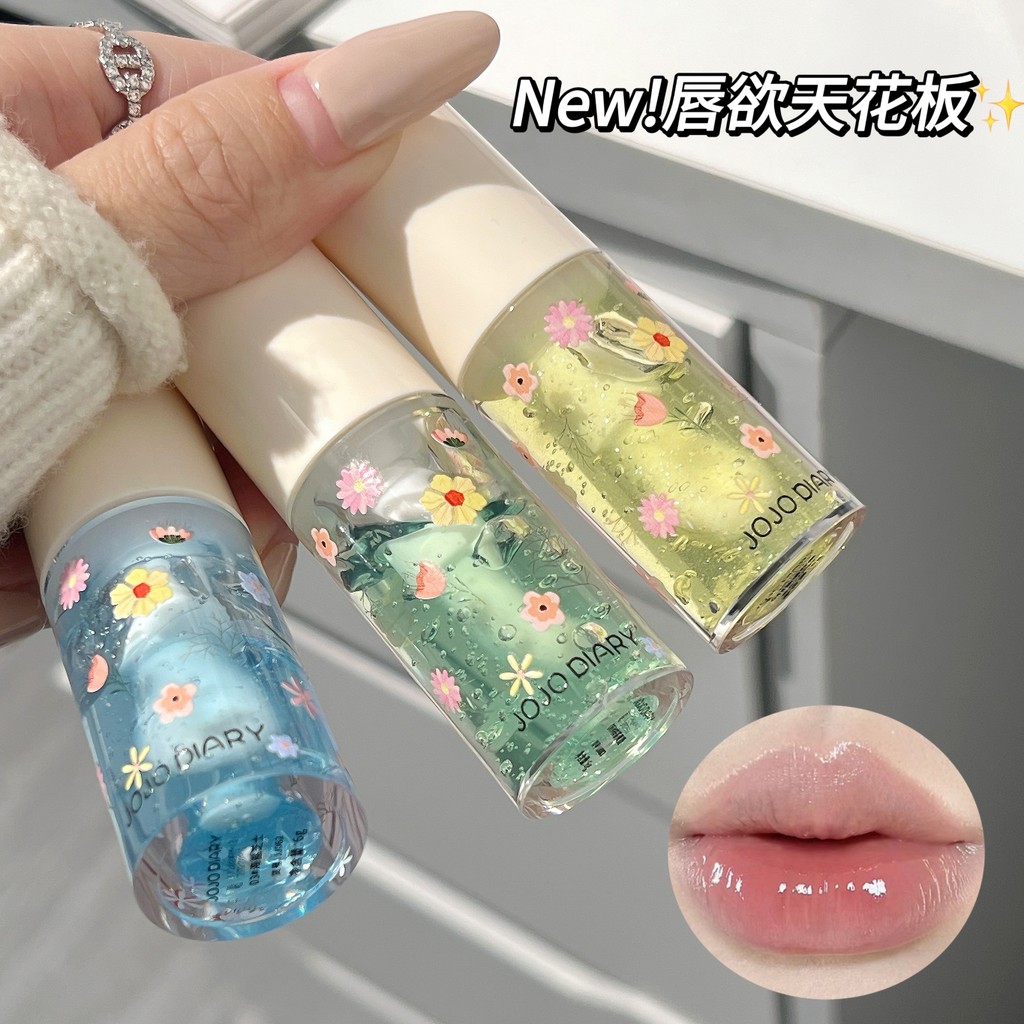 Jojo DIARY Fruity Crystal Jelly Lip Oil Hydrating Plumping Lip Coat สําหรับลิปสติก Clear Lip Plumper Serum Tint Lips Care แต่งหน้าเครื่องสําอาง