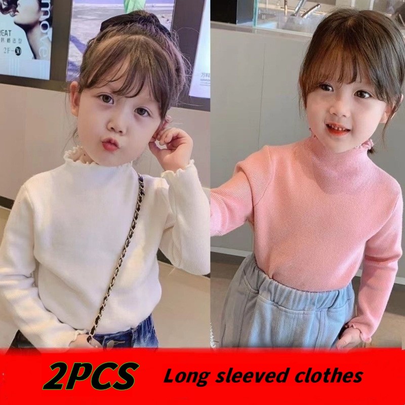 2 ชิ้นแขนยาวสําหรับเด็กผู้หญิง Dralon ครึ่งคอสูงเสื้อยืดเสื้อฐานอเนกประสงค์