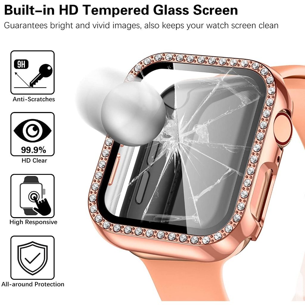 แวววาวกรณีการหมุนฝาครอบป้องกันหน้าจอ for Apple Watch Series 11 10 9 8 7 6 5 4 Iwatch 46mm 38mm 40mm 41mm 42mm 44mm 45mm ราคา ถูกที่สุด ดีลบีเคเค แกลเลอรีภาพที่ 9