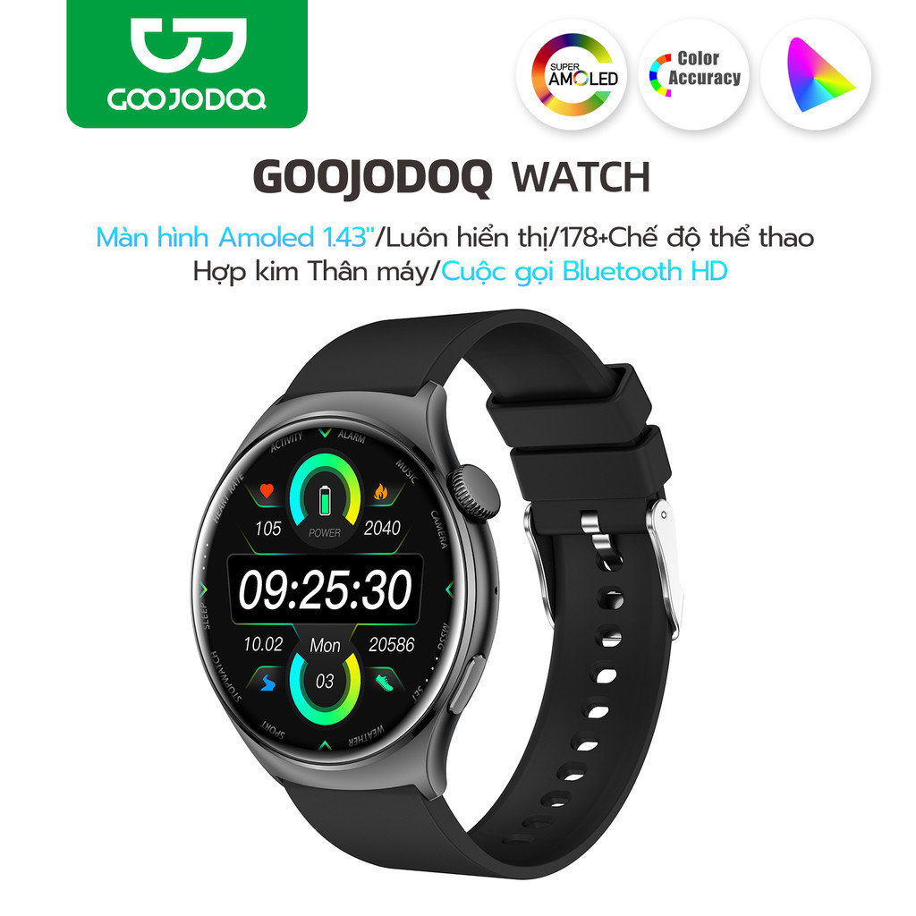 GOOJODOQ 1.43" สมาร์ทวอทช์หน้าจอสัมผัส Amoled | ออกกําลังกาย | เข้ากันได้กับ IOS & Android | นาฬิกาอ