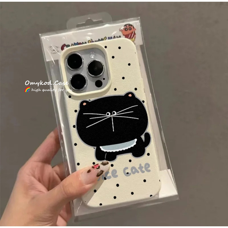 เข้ากันได้กับ IPhone 11 16 12 13 14 15 Pro Max 7Plus X Xr Xs Max แมวน่ารักสีดํา Polka Dot พื้นหลังข้อความเคสโทรศัพท์ Anti Drop ปกอ่อน