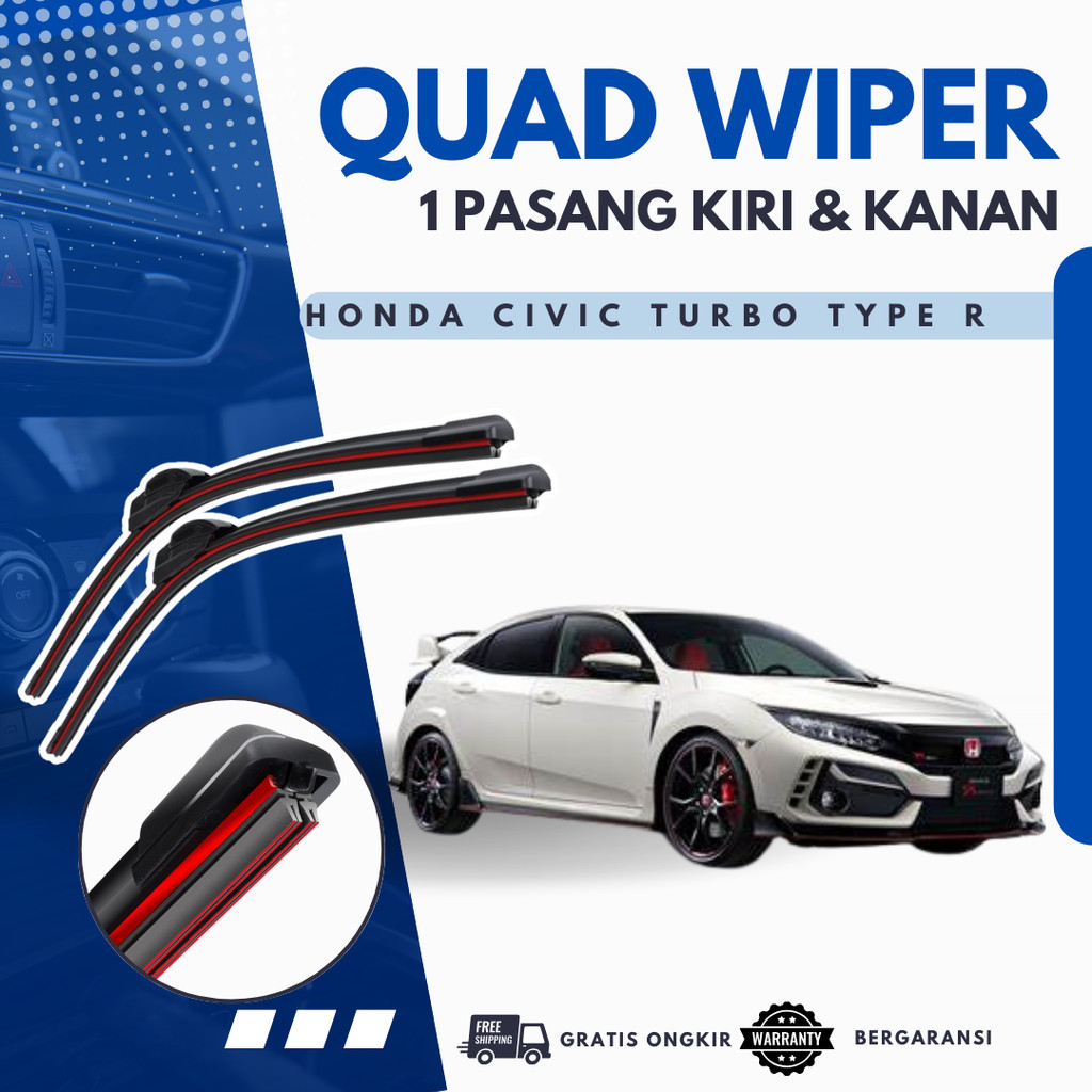 ที่ปัดน้ําฝนยาง Quad 4 Honda Civic Turbo Type R Frameless Quad Blade รุ่นยาง 1 ชุดซ้ายและขวาไม่มีกรอ