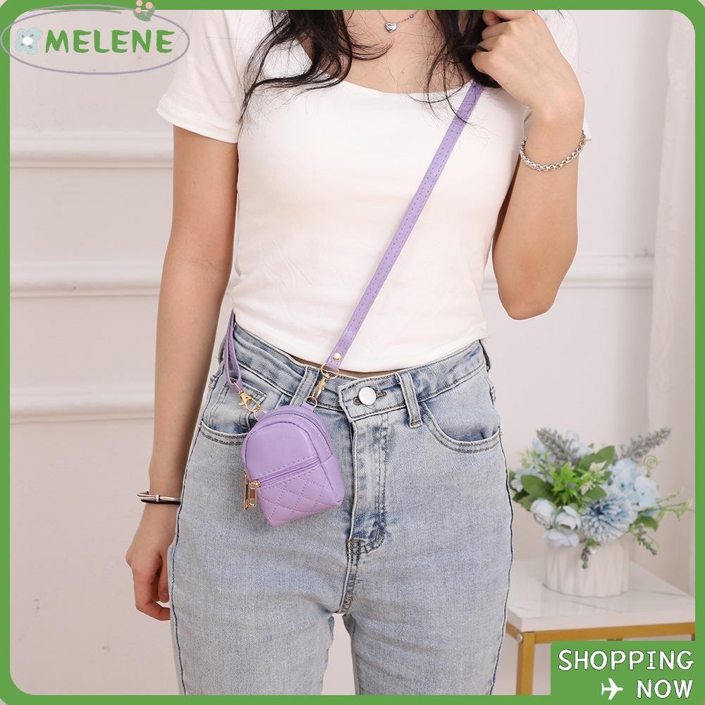 กระเป๋าใส่เหรียญขนาดเล็ก MELENE กระเป๋าสะพายหนัง PU แบบพกพา กระเป๋าแต่งหน้ากระเป๋าสตางค์เงินสดน้ําหนักเบา