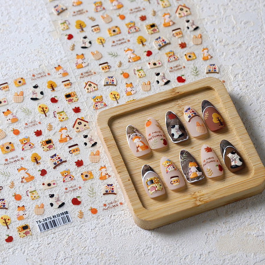 [Meow.sensei] งานฝีมือใหม่ของเหล็กสติกเกอร์ติดเล็บบางกาวติดเล็บบางและแข็ง TS-3876เครื่องประดับเล็บฤดูใบไม้ร่วงพิเศษ