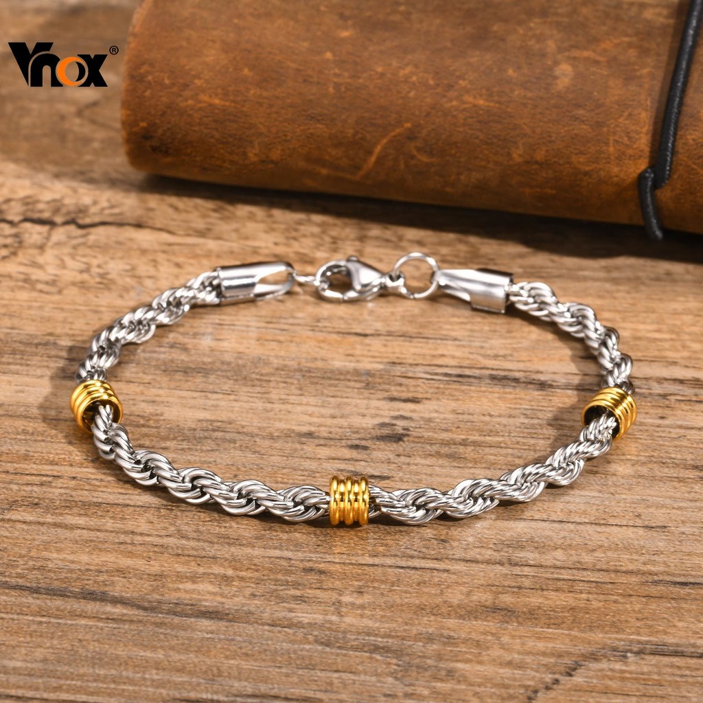 Vnox แฟชั่นสร้อยข้อมือสแตนเลสสําหรับผู้ชายผู้หญิงคู่ Unisex Daily Accessaries ของขวัญวันเกิด Silvery Chain สร้อยข้อมือ