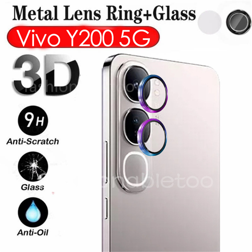 แหวนโลหะกล้องเลนส์ป้องกันฟิล์มสําหรับvivo Y200 Y19s Y 200 Y 19s Y19 s VivoY200 VivoY19s 4G 5G 2024 กระจกนิรภัยคลุมทั้งหมดฟิล์มป้องกัน