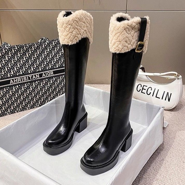 เทรนด์ Mi Mid-Tube Boots Boots Slip-On Casual สไตล์ญี่ปุ่น Anti