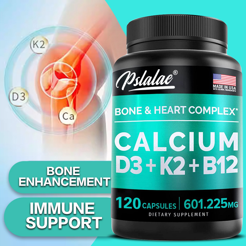 Pslalae PrimeMD อาหารเสริมแคลเซียม 4-in-1 สําหรับผู้ชายและผู้หญิง - วิตามินแคลเซียม D3 K2 B12 5000 IU อาหารเสริมป้องกันกระดูกและร่างกาย - 30/60/120 แคปซูล