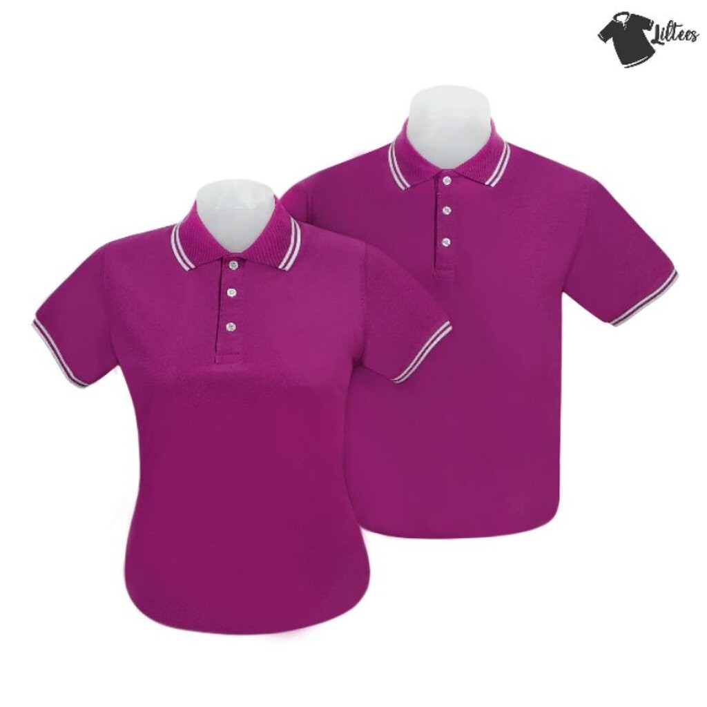 เสื้อโปโล คอปก สีม่วง เม็ดมะปราง ขลิบขาว