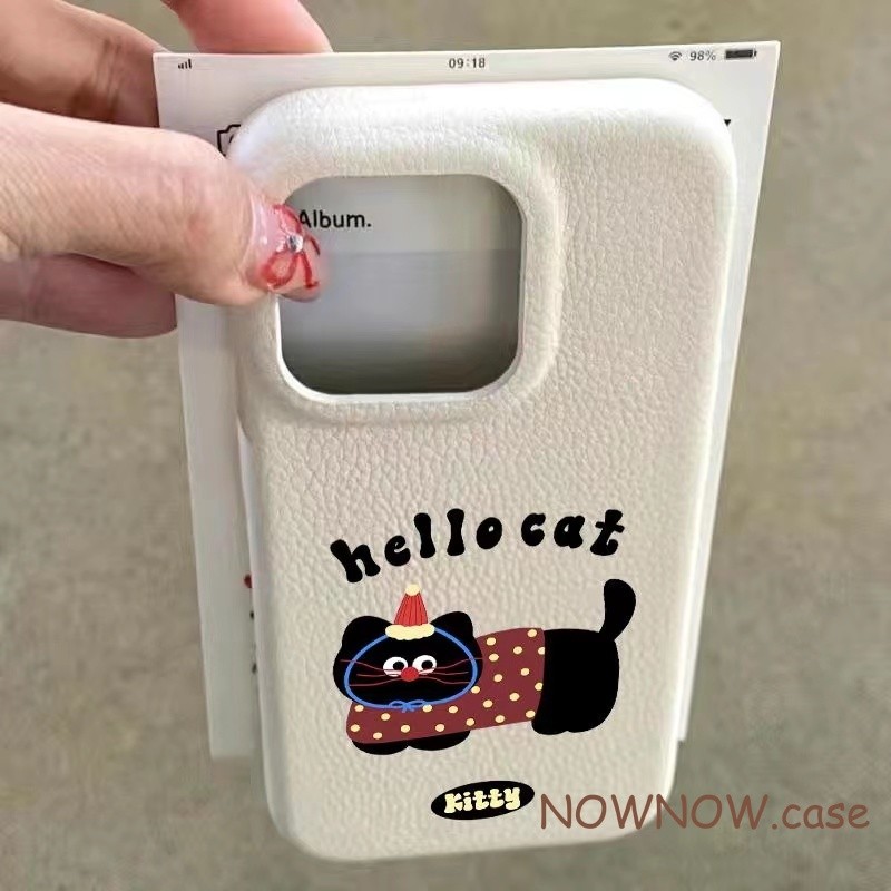 Iphone 16 15 14 13 12 11 Pro Max X XR XS Max 7 8 Plus INS การ์ตูนน่ารักแมวดําตัวน้อยคู่เคสโทรศัพท์ dermatoglyph Soft cove