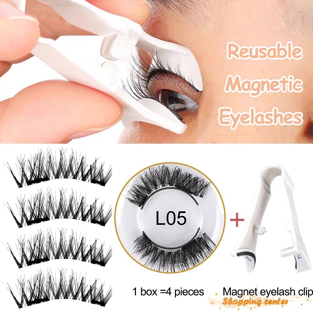 ขนตาปลอมแม่เหล็กพร้อม Applicator Eyelash Curler กาวฟรี Magnetic Lashes