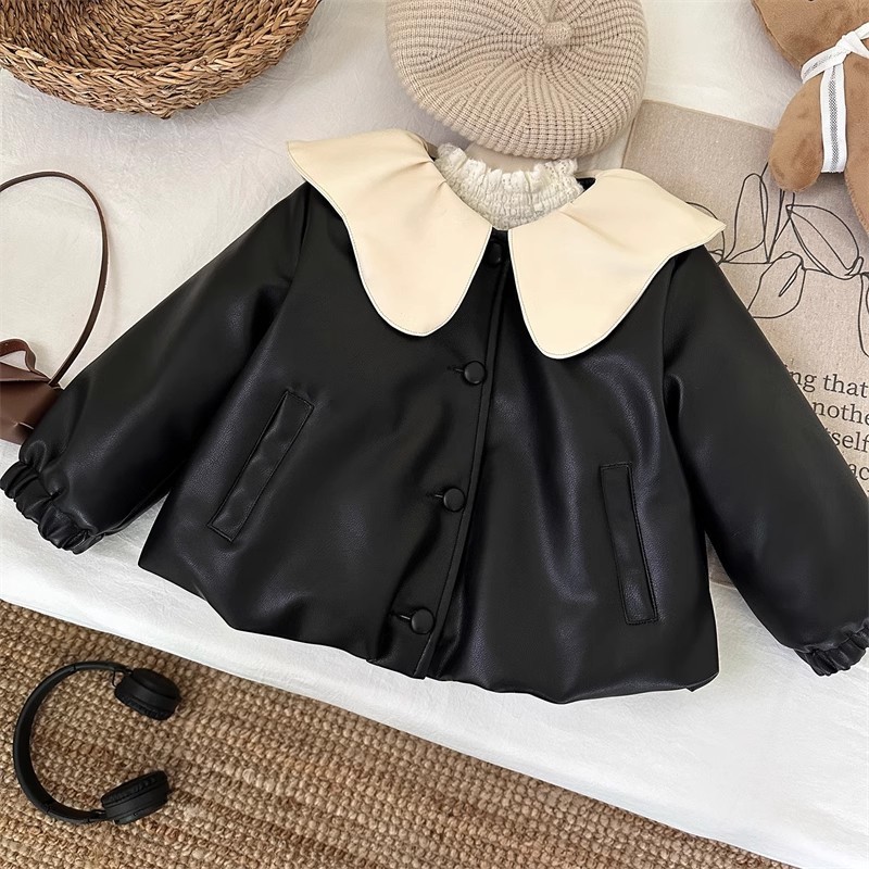 Girls Fleece Leather Jacket เสื้อแจ็คเก็ตเด็กแฟชั่นเวอร์ชั่นเกาหลี